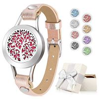 Aromatherapy Essential Oil Diffuser Bracelet Jewelry for Women Ease Anxiety, 316L Stainless Steel Locket Leather Band Bracelet Birthday Gifts for Women with 8 Color Refill Cotton Pads, Tree (Gold)