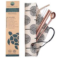 Rose Gold Stainless Steel Straws with Tree of Life Travel Case | Straight, Bent, Smoothie, Spoon Straw, Straw Cleaner and 2 Silicone Tips