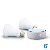 Echo Dot (3rd Gen) with Clock Sandstone Bundle with Philips Hue White & Color Ambiance 2-Pack A19 Smart Bulbs, Bluetooth & Zigbee compatible (No Hub Required)