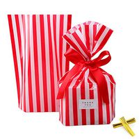 ZOOYOO Red Stripes Clear Cello Bags Plastic Candy Party Favor cellophane Treat Bags,Pack of 50