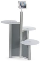 Displays2go, Floor Standing iPad Station with 3 Tabletops, Steel, Aluminum, Acrylic Build - Silver, Frosted (IPDTBL3)