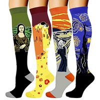 4 Pairs Compression Socks for Women Men 20-30 mmHg is Best Graduated Athletic Running Flight Travel Nurses (Famous Painting, Large/X-Large)