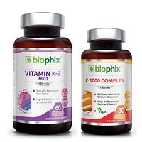 Vitamin K2 MK-7-100 mcg 60 Vcaps - Free Vitamin C-1000 - Strong Bones | Immune Health | Support for D3