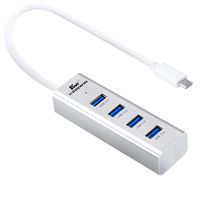 Kingwin Portable Aluminum 4-Port USB Hub comes with The Latest Type-C Interface to USB 3.0 Data Compatible with Ios, Android Gadgets, USB Flash Drives and Other Devices