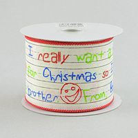 2.5" Wide Expressions Dear Santa Letter Ivory Seasonal Print Wired Ribbon (10 Yards) Red Wired Edge Christmas