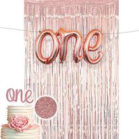 PARIS PRODUCTS CO. 1st Birthday Decorations Firsts Birthday Party Supplies One Cake Topper Rose Gold ONE Balloon for her Rose Gold Curtain Backdrop Props or Photos Happy Birthday Bday Princess Deco