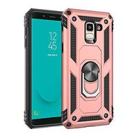 Case Compatible with Samsung Galaxy J6 Case Clear Slim Soft Silicone+Hard Plastic Cover Case with Frame Finger Grip Rotating Ring Holder Stand Work with Magnetic Car Mount for Galaxy J6 (Rose Gold)