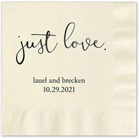 Canopy Street Just Love Personalized Luncheon Napkins - 100 Ecru Ivory Paper Coined Napkins with a Choice of foil. 6 1/2'' x 6 1/2'' Folded, Made in The USA
