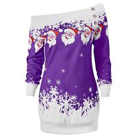 Coupondeal Plus Size Womens Merry Christmas Santa Snowflake Print Tops Long Sleeve Blouse(Purple,XXXL)