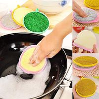 Edited Double Sided Round Dish Cleaning Pad Scourer Sponge Kitchen Cleaner Washing Tool Sponges