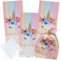 100 Unicorn Cellophane Bags Party Treat Favor Bags Birthday Supplies Goodie Candy Plastic Pack for Girls Assorted Rainbow, Pastel, Pink and Fairy Colors Party Decorations Fill Treats - Gift Boutique