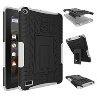 SCIMIN Amazon Fire 7 Shockproof Case, Amazon Fire 7 Hybrid Case, Dual Layer Shockproof Hybrid Rugged Case Hard Shell Cover with Kickstand for Amazon Fire 7 (2015 Release) [Not fit Fire HD 7] (White)