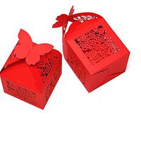 WINOMO Wedding Favor Boxes Roses Laser Cut Candy Box with Ribbons Bridal Shower Party Favors 50pcs (Red)