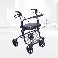 Rollator Walker with Seat Seniors Accessories Folding Transport Chair with Bag Non-Slip Rolling Rollator Light Weight Aluminum Alloy Adjustable (Blue)