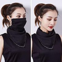 3pcs Floral Chiffon Face Shield Mask Earloop Respirator Bandanas Multi-Functional Neck Gaiter Breathable Scarf Bandana Sun Protection for Women Girls Outdoor Dust, Pollen Prevention (Black)