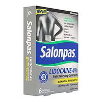 Salonpas, Lidocaine 4%, Gel-Patch, 6 Count, Maximum Strength Available OTC, Lidocaine Patch for Pain Relief, Numbing Pain Relief for Back Pain, Neck, Shoulder, Knee Pain, Muscle Soreness and Pain