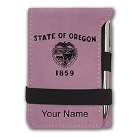 Mini Notepad, Flag of Oregon, Personalized Engraving Included (Pink)