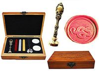 MNYR Vintage Snake Decorative Luxury Wood Box Bronze Metal Peacock Wedding Invitations Gift Cards Paper Stationary Envelope Seals Custom Wax Seal Sealing Stamp Sticks Melting Spoon Wood Gift Box Kit