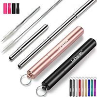 Longzon 2 Pack Telescopic Metal Straws – Reusable, Portable, Collapsible Stainless Steel Drinking Straws with 2 Aluminum Key-chain Case & 2 Cleaning Brushes for Travel - (Black/Ross Gold)