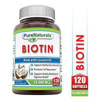 Pure Naturals Biotin Made with Coconut Oil Dietary Supplement - 10,000mcg - 120 Softgels - Supports Healthy Hair, Skin & Nails - Promotes Cell Rejuvenation