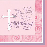 Faithful Dove Christening Pink Luncheon Napkins
