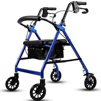 Giow Elderly Walker, Trolley with Seat, Lightweight Aluminum Shopping Cart, Stable and Durable, Adjustable,Blue
