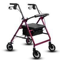 Old Man Driving Car Light Aluminum Alloy Four-Wheeler Trolley Pushable Can Sit Folded Walker Elderly Shopping Cart Size:71cm*52cm*77-94cm (Color : Red)