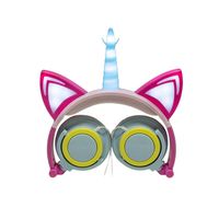 Vazussk Cat Ear Flashing Headphones for Kids Girls Boys Adult Adjustable Headband Headphones 3.5mm Plug Foldable Over Ear Headset for Party (Blue&Yellow)