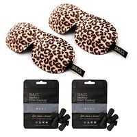 SMUG Eyelash Friendly Contoured 3D Blackout Beauty Sleep Mask/Eye Mask Twin Pack Set with Earplugs (8 Pairs), Animal Print