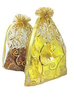MELUOGE 100pcs 5X7 Inches Organza Drawstring Jewelry Pouches Bags Party Wedding Favor Gift Bags Candy Bags (Gold with Silver)