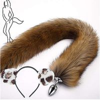 2Pcs, Ears Headband + Three Sizes Long Brown B-ü-t-t P-l-ǔ-g Fox Tail Massager Halloween Party Tōys Prǒps (Style 3, S)