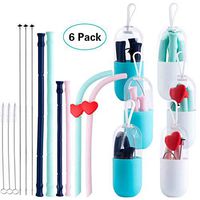 [18 pcs] Silicone Collapsible Straws, Fityou Reusable Travel Drinking Straws, Food-Grade Foldable Straw 6 Pack with Carrying Case, Cleaning Brush, Tumbler Compatible for Outdoor, Household
