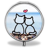 Compact 3 Compartment Medicine Case, IMLONE Customized Cat in Love Pill Organizer Metal Pill Box Pill Container for Purse, Travelling and Daily Needs