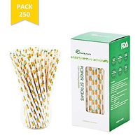 Easy Road 250-Pack Biodegradable Paper Straws Bulk - Pineapple Print for Party Supplies, Birthday, Wedding, Bridal/Baby Shower Decorations and Holiday Celebrations
