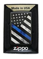 Zippo Custom Lighter - Blue Line Police Support USA Flag - Gifts for Him, for Her, for Boys, for Girls, for Husband, for Wife, for Them, for Men, for Women, for Kids - Black Matte