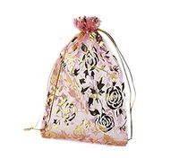 Riverer 100 pcs Gold Roses Pattern Organza Gift Bags, 13x18cm (5.1x7.1 Inches)