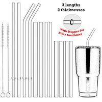 Qisiewell Reusable Glass Drinking Straws - 12 x Straws 3 x Lengths 2 x Thickness 2 x Sisal Cleaning Brushes - Smoothie Straws for Milkshakes, Frozen Drinks, Bubble Tea, Fruit Juice with Pulp Chunks