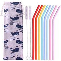 Reusable Straws, BEAUTLOHAS. 0.2 Inch Thin Silicone Straws, 8.74 Inch Eco Friendly Straws for 20&30oz Tumbler, Set of 8 Colorful Bendy Straws for Kids, with 2 Free Cleaning Brushes & 1 Carrying Bag