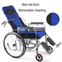 HEIFEN Folding Wheelchair, Semi-Recumbent Travel Wheelchair, Breathable Honeycomb Padded Cushion, Portable Solid Free Pneumatic Tire, Handicapped Portable Push Scooter bee net Blue