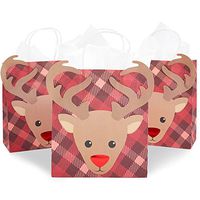 Blue Panda Christmas Gift Bags with Tissue Paper (15 Pack) Reindeer Plaid