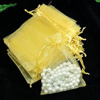 100pcs Drawstring Organza Gift Pouches for Wedding Party Favor, Gift,Jewelry, Candy, Tulle Bags (Gold)