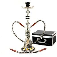 GSTAR Deluxe Series: 20" 2 Hose Hookah Complete Set w/ Travel Case - Mosaic Tile Art Glass Vase - (Black w/ Case)