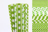 Lime Green Paper Straws Mix - Chevron, Polka Dots and Stripe (75)