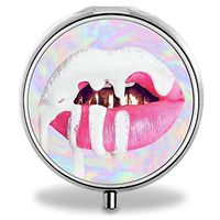 Lips Pill Case, Round Stainless Drug Organizer Container Medicine Cover for Pocket Daily&Weekly