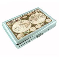 Perfection In Style Metal Silver Cigarette Case Vintage World Maps Design 006