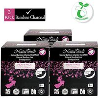 NATRATOUCH ~ COMPOSTABLE ~ Natural Bamboo Charcoal Sanitary Pads (Heavy Flow - 3 Pack Total 24 Pads)