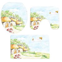 Christmas Winter Pgojuni Bathroom Non-Slip Pedestal Rug + Lid Toilet Cover + Bath Mat Set 3PCS (B)
