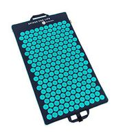 Acupressure Spike Reflexology Mat, Mini Mat and Pillow Set-Spikes for Life Back and Neck Pain Relief-Natural Linen Cotton (Teal) (Long mat lite)
