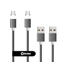 Netdot Gen7 Nylon Braided USB-C Magnetic Fast Charging Cable Compatible with Type-C Smartphone(3.3ft USB-C/2 Pack Gray)