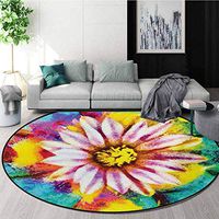 RUGSMAT Psychedelic Modern Washable Round Bath Mat,Oil Paint of Blossoming Peyote Flower Abstract Petal Floral Print Image Non-Slip Bathroom Soft Floor Mat Home Decor,Diameter-35 Inch